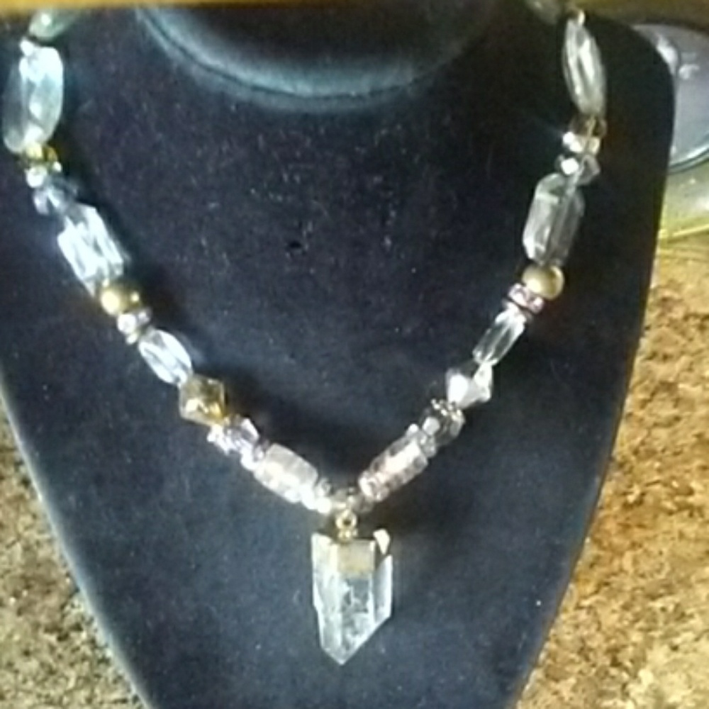 22 In. Crystal Necklace/Large Crystal/Gold Charm